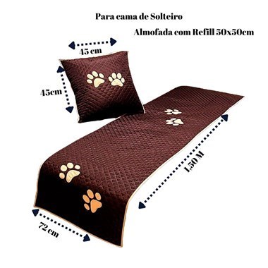 Kit 3 Pçs Peseira e Almofada Impermeáveis para Pet – Marrom para Cama de Solteiro