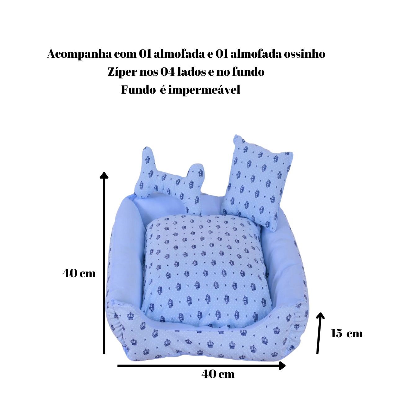 Cama Impermeável Pequena para Cães e Gatos – Onix com Realeza Azul
