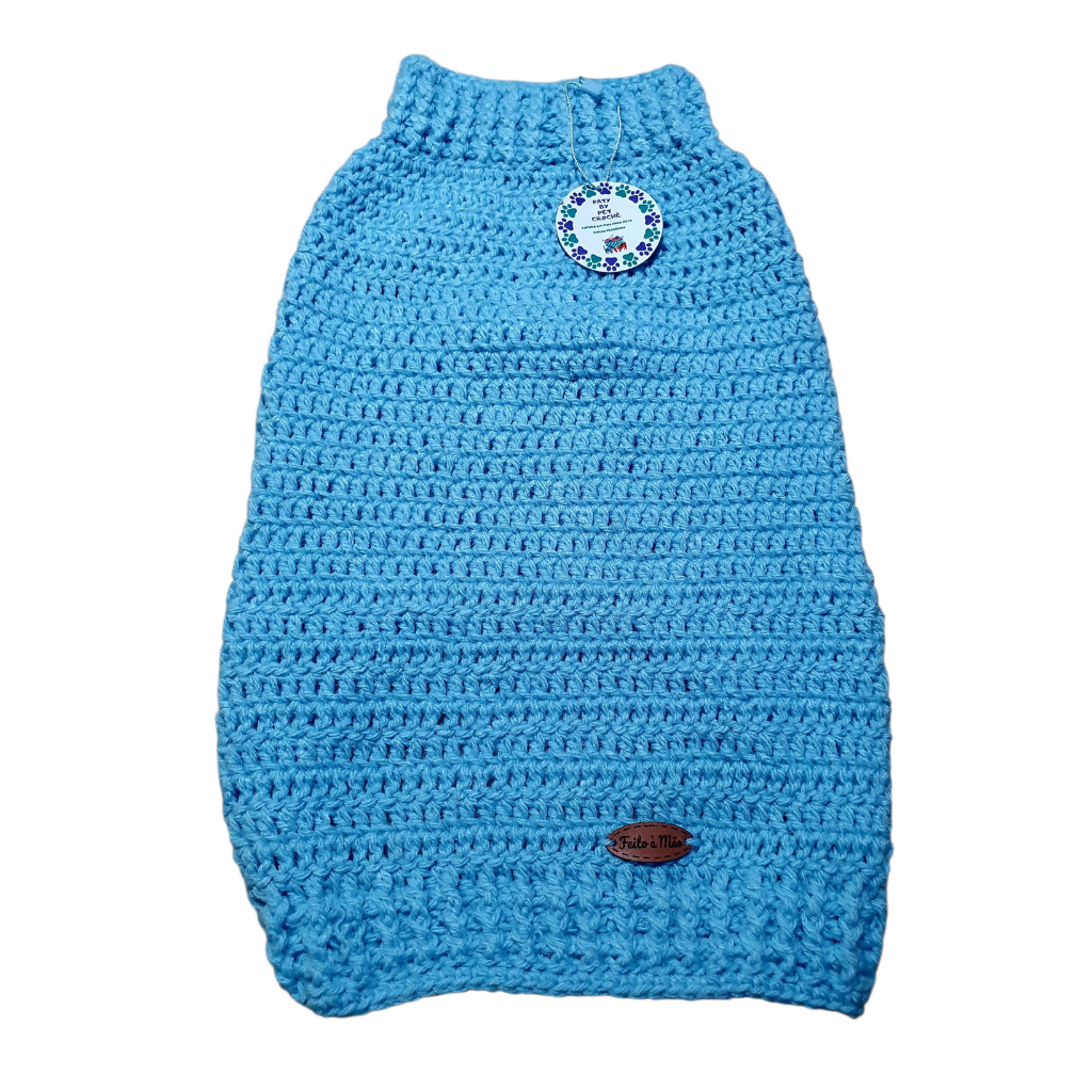 Suéter de crochê azul para pets – leve e fresquinho!