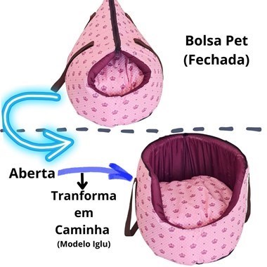 Bolsa para Trasnporte Pet 2 em 1 Impermeável Transforma-se em Caminha Iglu Cor Rosa