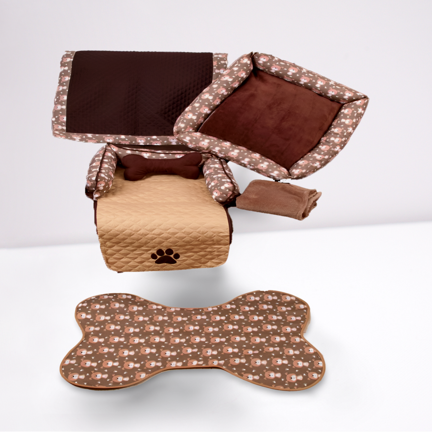 Kit Enxoval Completo para Pets Pequenos - 6 Peças em Avelã