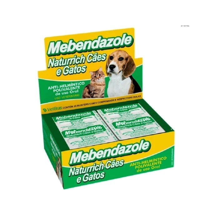 Vermífugo Mebendazole para cão/gato até 10kg (cartela c/6 comp.)