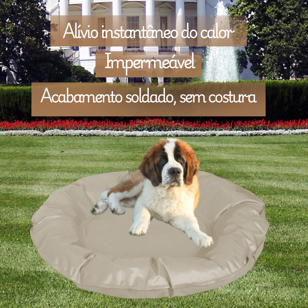 Tapete Gelado Redondo para Pets Bege Grande -  Impermeável e Refrescante para Dias Quentes para Pets