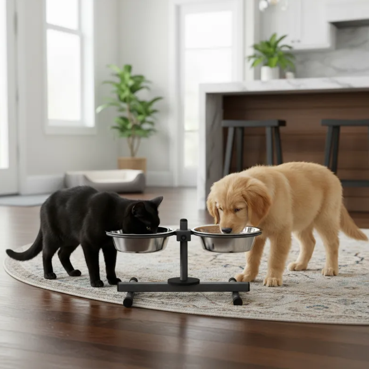 Comedouro e Bebedouro Anti-Formiga  Ajustável - Tigelas Inox Grande - Branco