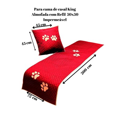 Kit 3 Pçs Peseira + Almofada Cheia Pet Impermeável King Vermelho
