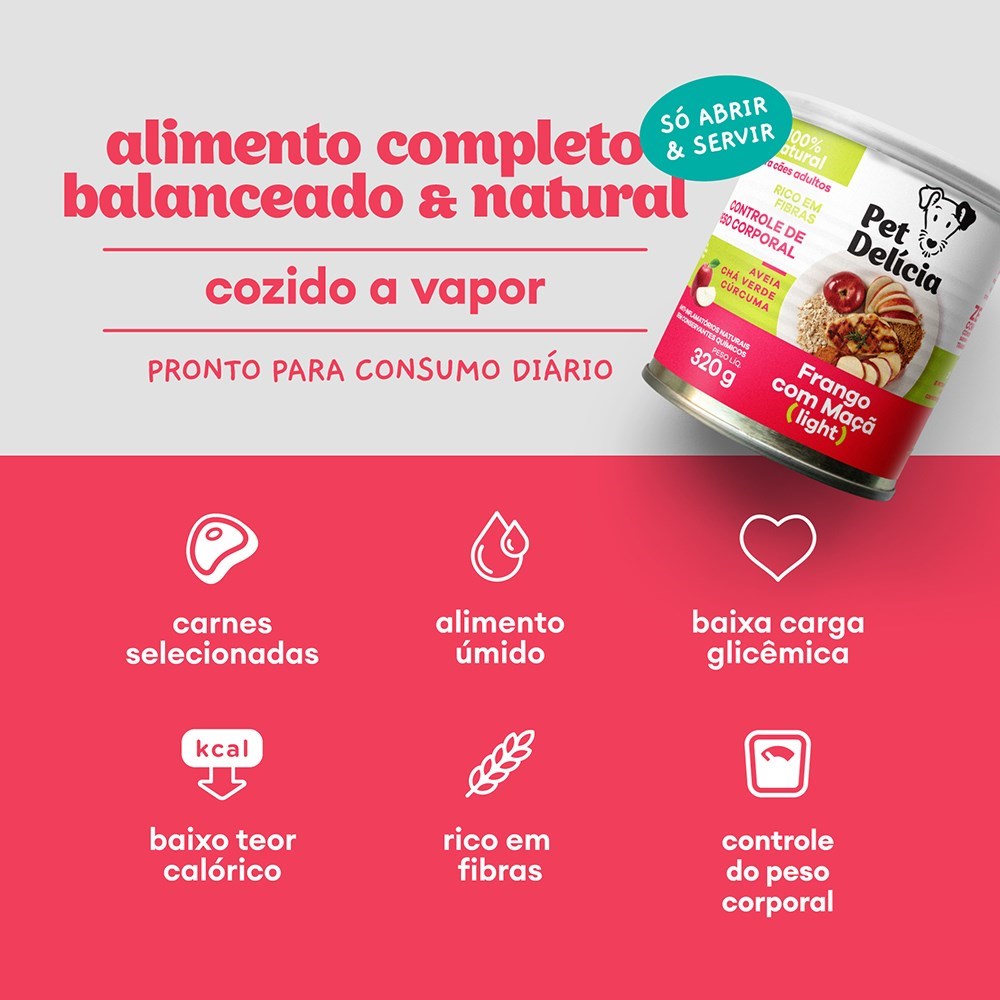 Alimentação Natural Pet Delícia Frango com Maçã Light para Cão 320g 
