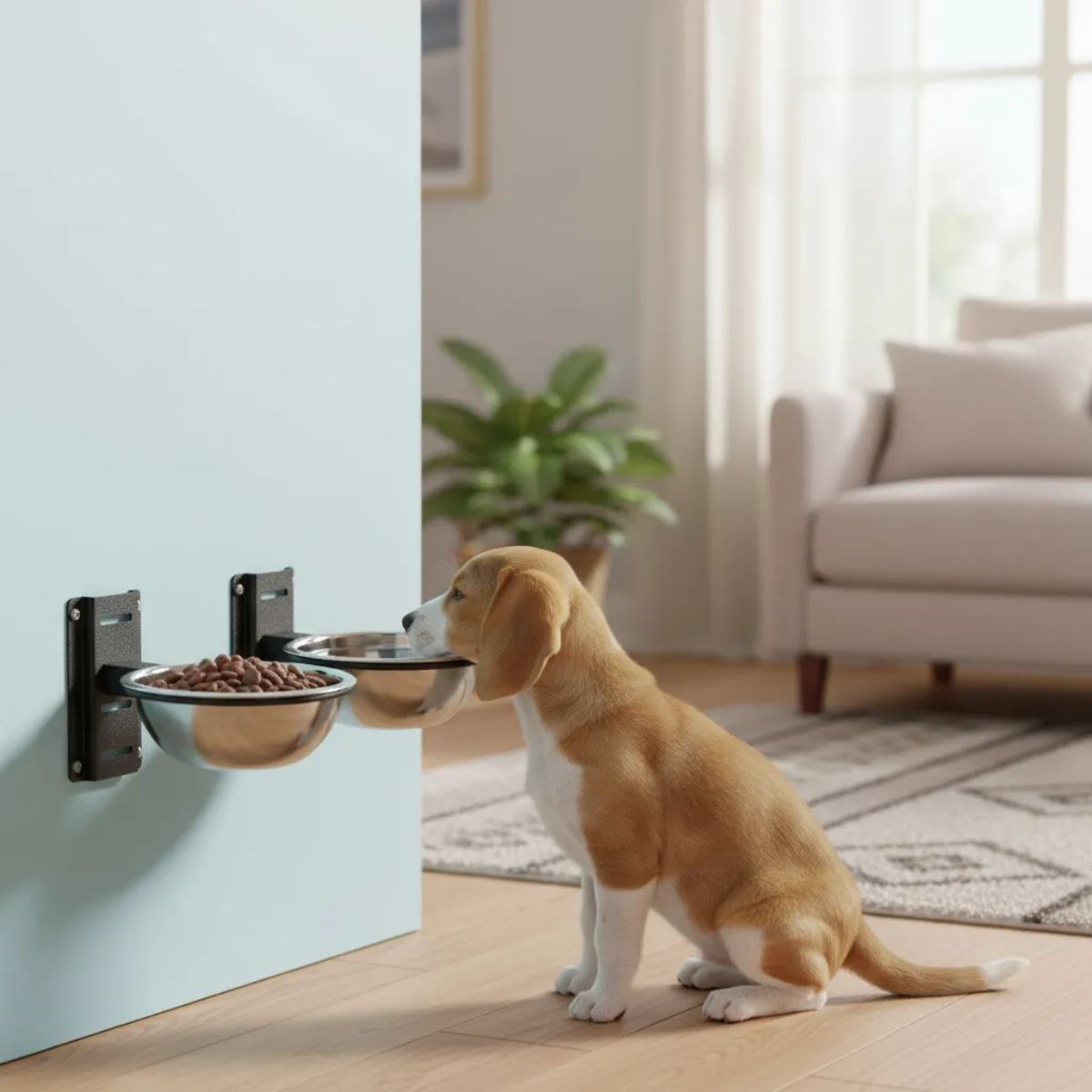 Kit Comedouro E Bebedouro Ajustável De Parede Cães E Gatos - Preto