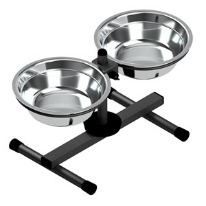 Comedouro e Bebedouro Anti-Formiga Ajustável - Tigelas Inox Grande - Preto