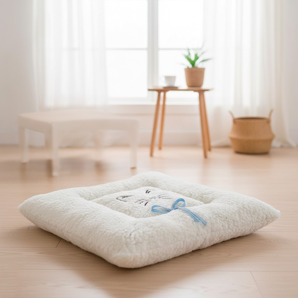 Colchonete Tapete P/Gatos Impermeável Antivazamento Cor Palha Médio 50x50cm Laço Azul