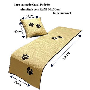 Kit 3 Pçs Peseira Impermeável e Almofada Cheia para Pet – Avelã para Cama de Casal