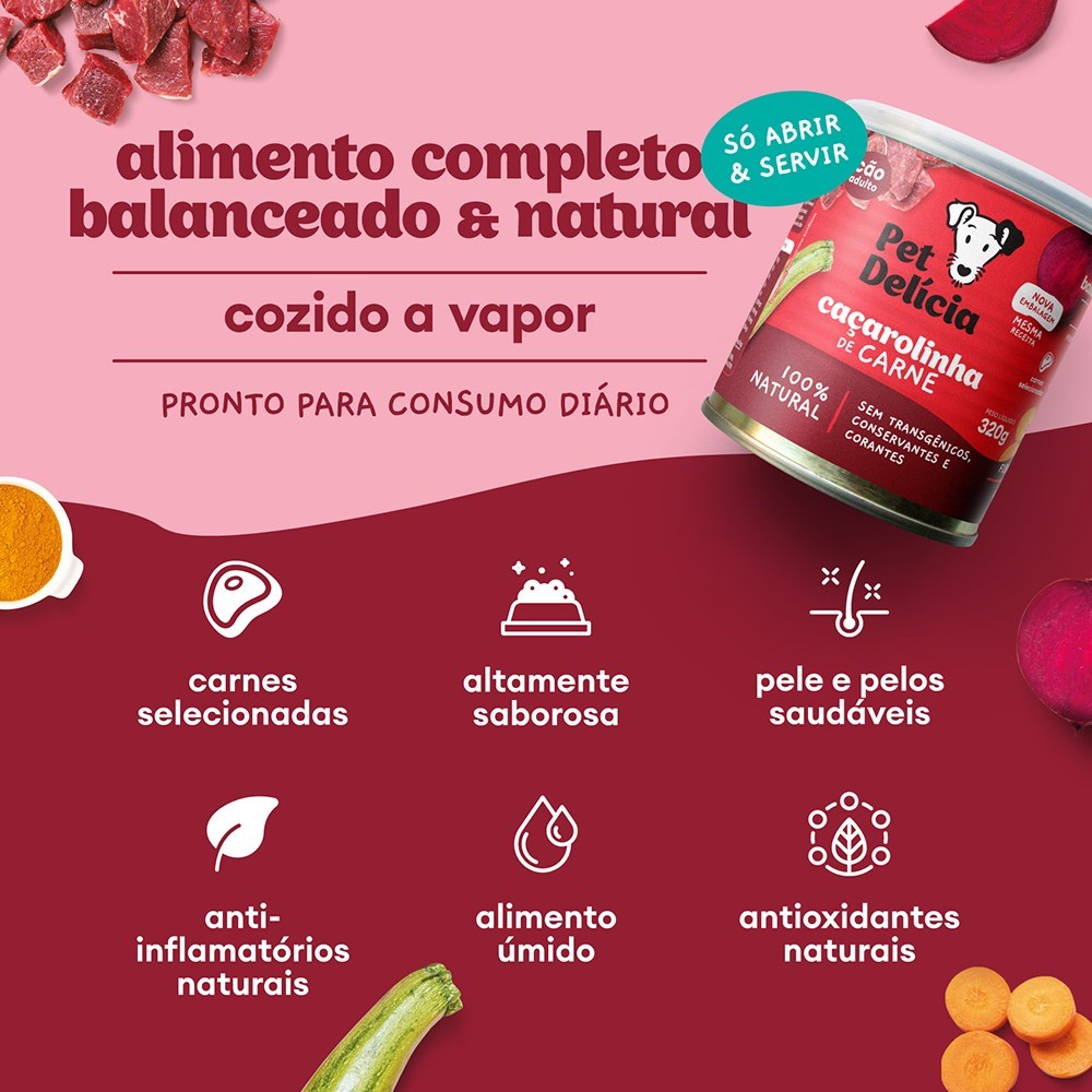 Alimentação Natural Pet Delícia Caçarolinha de Carne para Cão 320g
