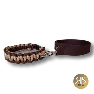 Coleira Pet em Corda e Guia para Passeio Cães