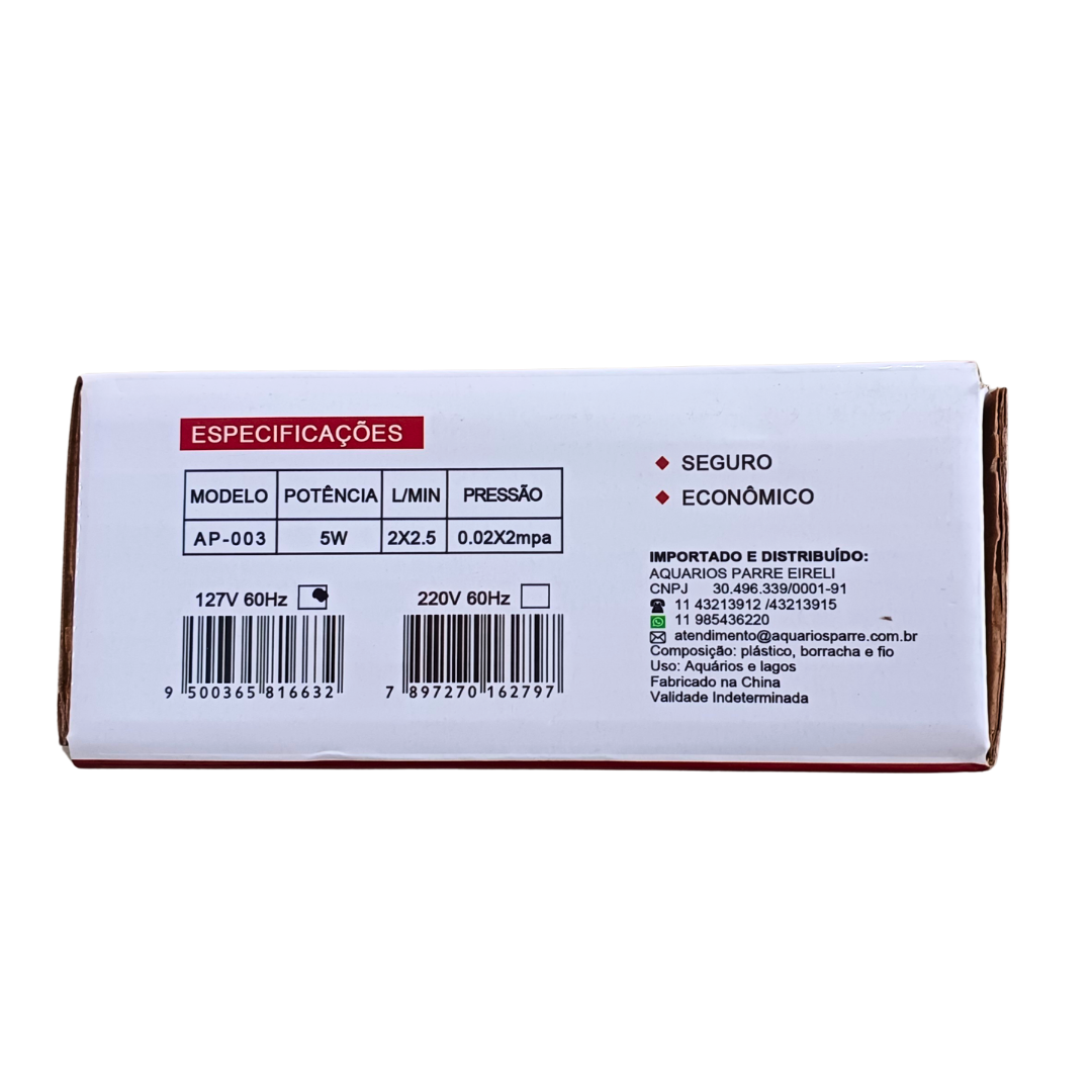 COMPRESSOR AP-003 2 SAÍDAS110 V 5 W 2,5 L/M