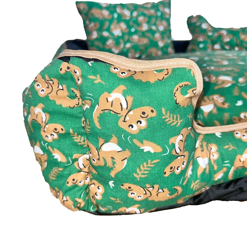 Cama Pet Media Impermeável Quadrada Verde Dino