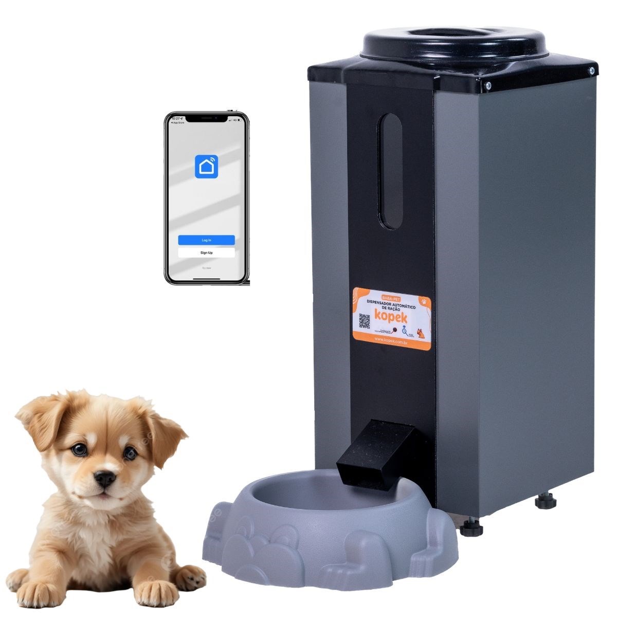 Alimentador Automático  Cães e Gatos Kopek KVS200 7 Litros Cor: Cinza Voltagem: 110v