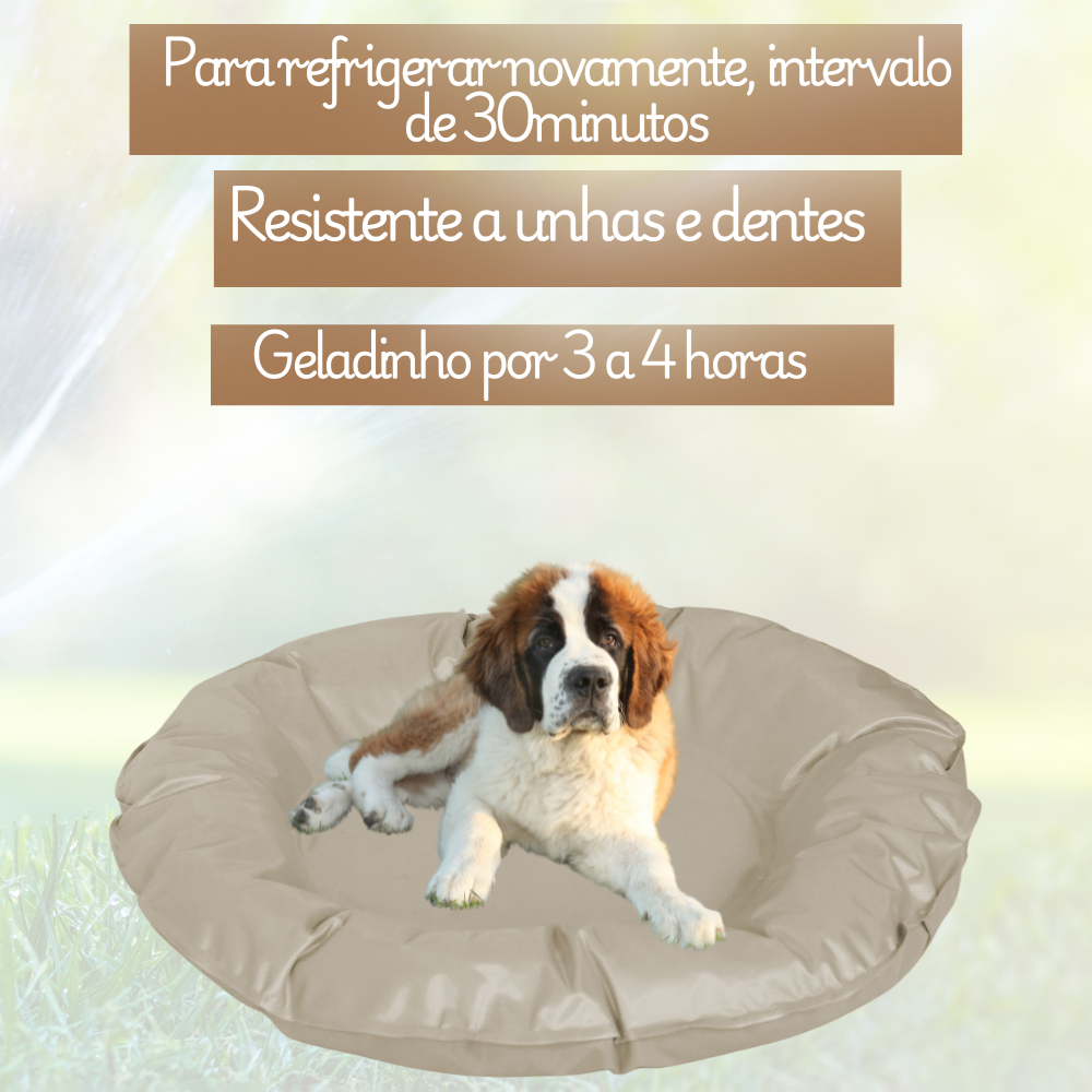 Tapete Gelado Redondo para Pets Bege Grande -  Impermeável e Refrescante para Dias Quentes para Pets