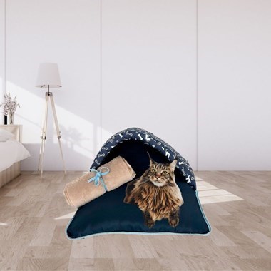 Kit 2 Peças - Saco de Dormir Impermeável para Pets – Azul com Manta Avelã