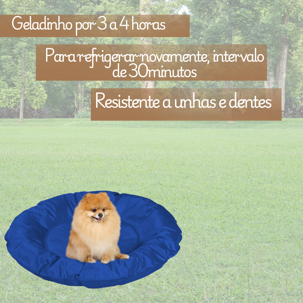 Tapete Gelado Redondo para Pets Azul Pequeno -  Impermeável e Refrescante para dias Quentes