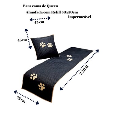 Kit 3 Pçs  Peseira + Almofada Cheia Impermeável Pet Queen Preta