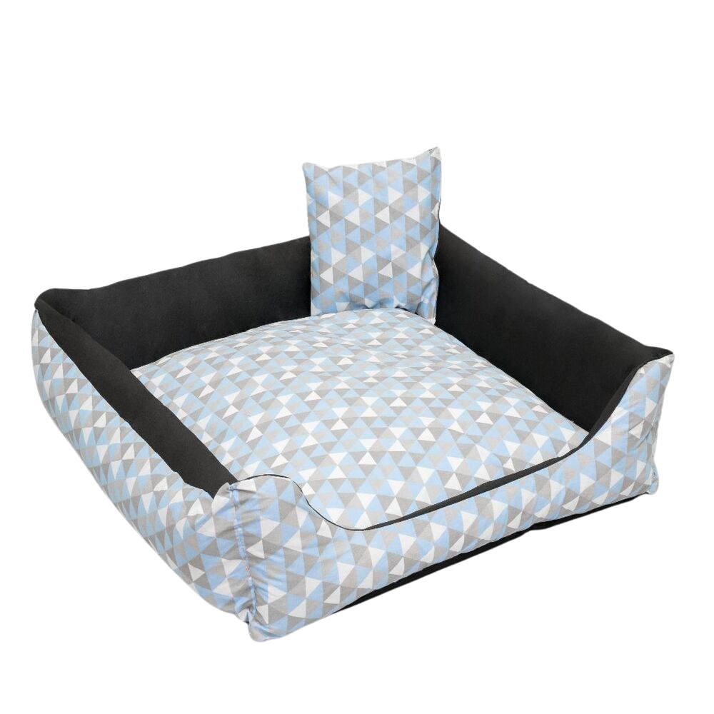 Cama Gigante Luxo Impermeável Quadrada para Pets – Preto/Azul Bebê