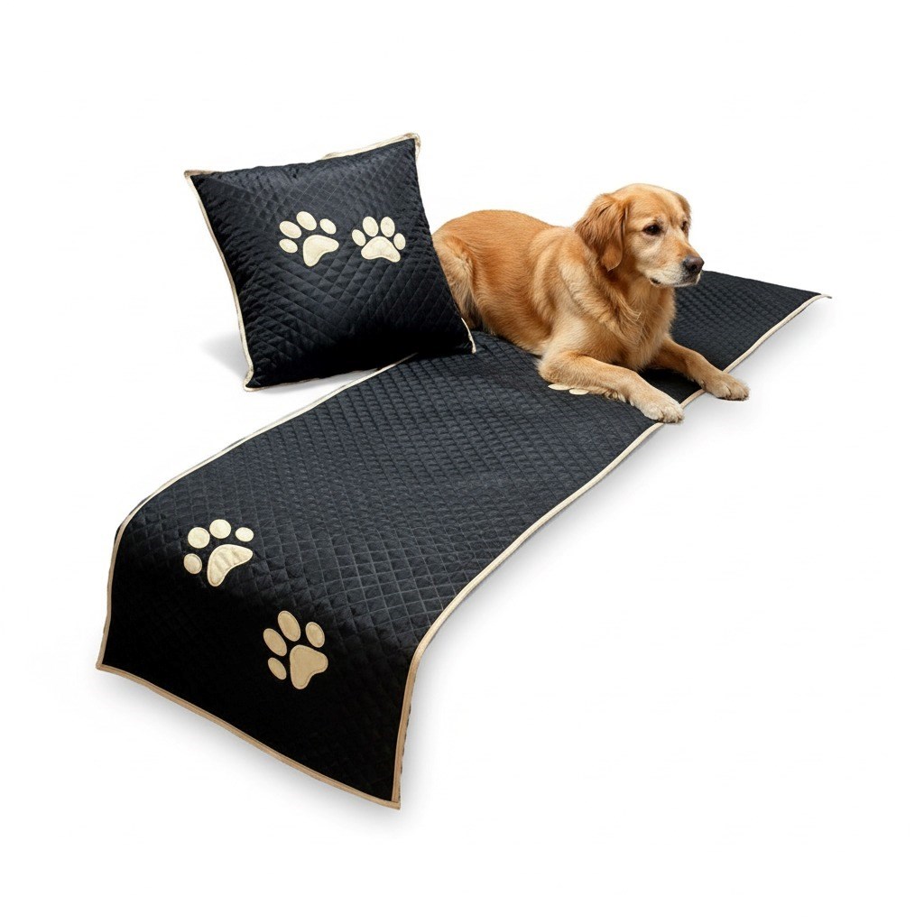 Kit 3 Pçs Peseira + Almofada Impermeáveis para Pet Preto Cama King