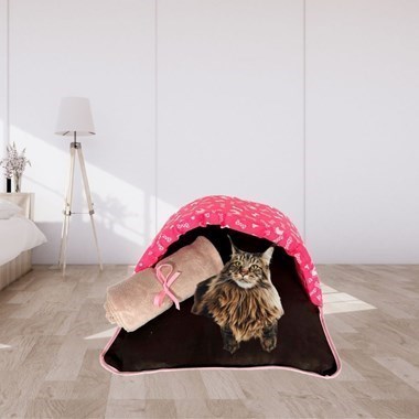 Kit 2 Pçs Saco de Dormir e Cama Iglu Impermeável Pink com Manta Microfibra Rosa