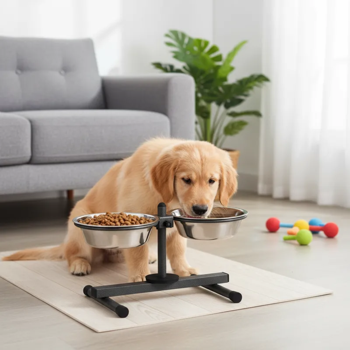 Comedouro e Bebedouro Anti-Formiga  Ajustável - Tigelas Inox Grande - Preto