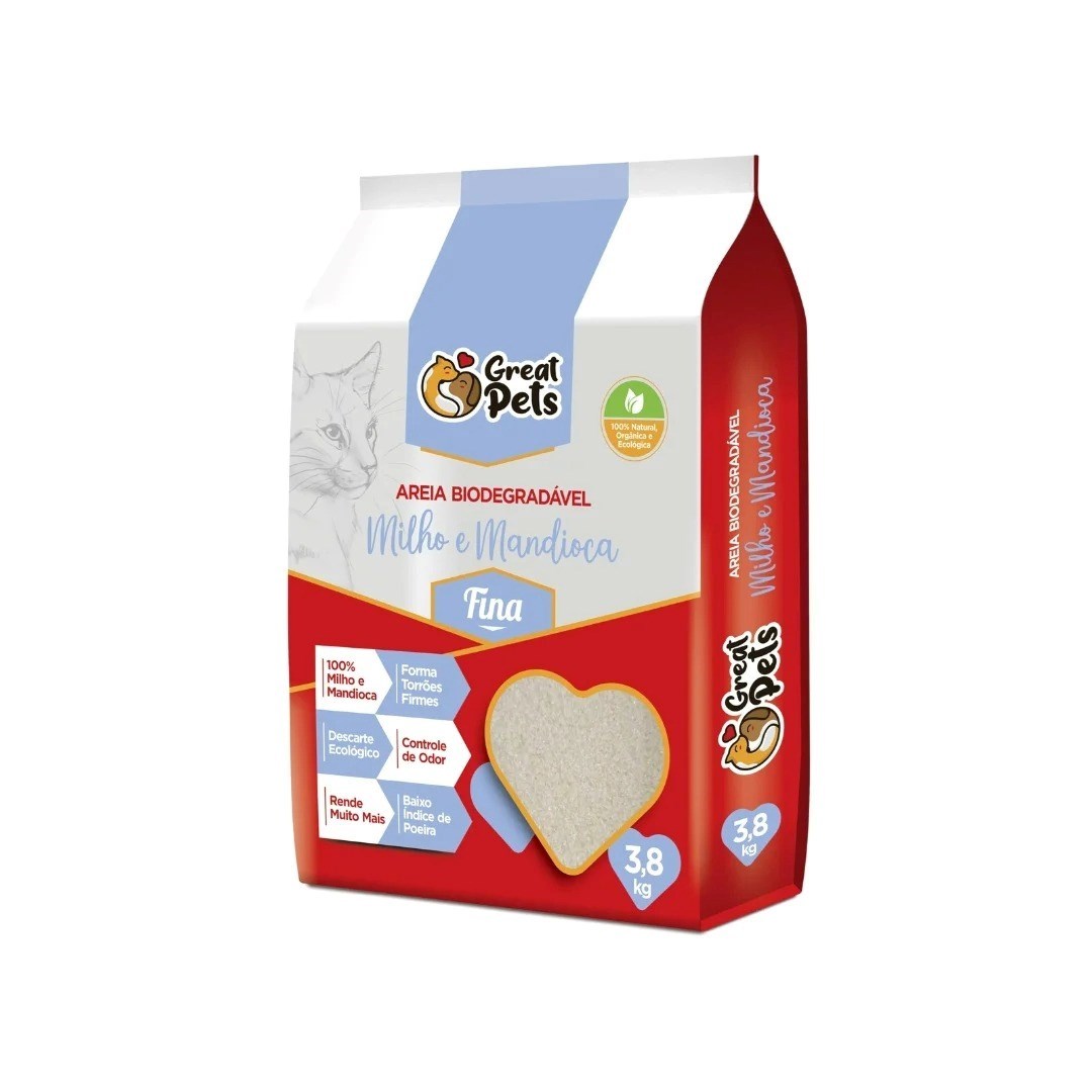 Great Pets Areia Higiênica Biodegradável Milho E Mandioca Fina 3,8kg