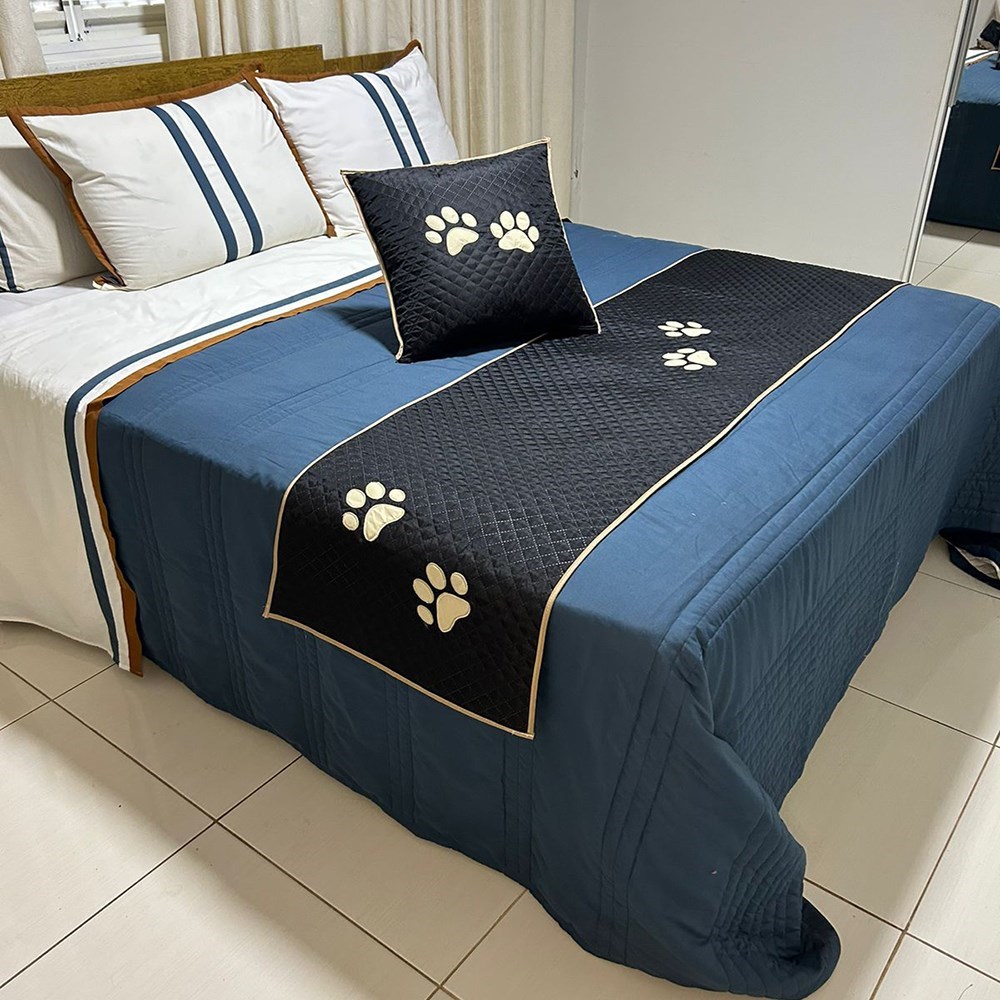 Kit 3 Pçs Peseira e Almofada Impermeáveis para Pet – Preto para Cama de Solteiro