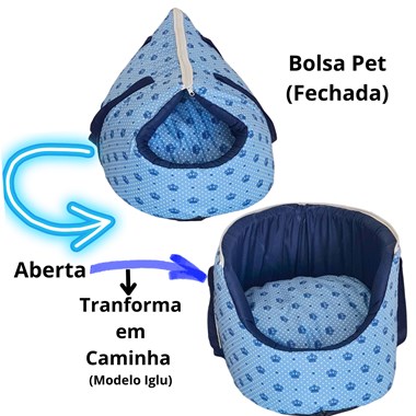 Bolsa e Cama para Pets para Transporte 2 em 1 Realeza Azul