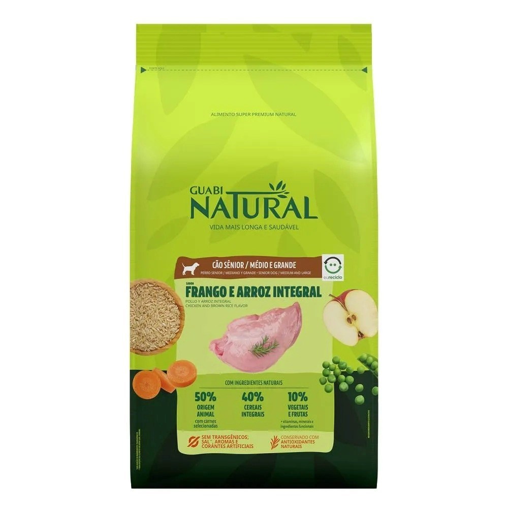Ração Guabi Natural Cão Sênior Raças Médias e Grandes Frango e Arroz Integral 12kg