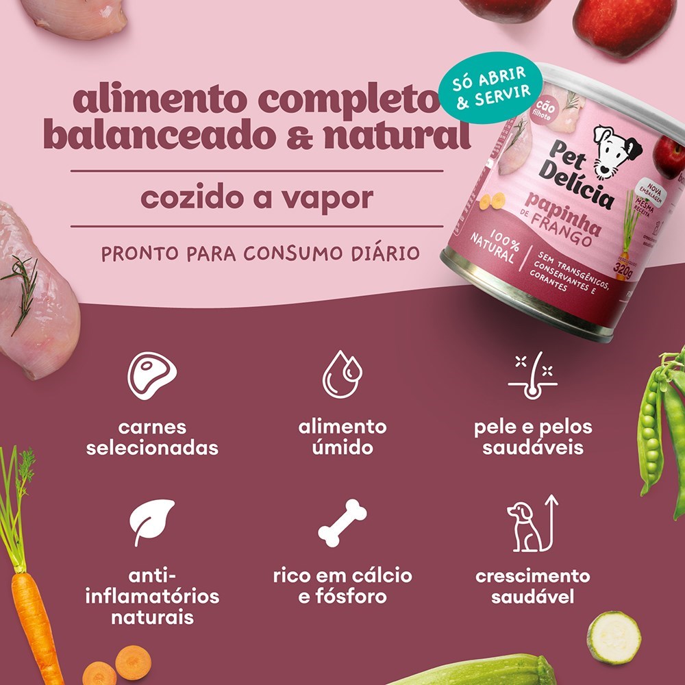 Alimentação Natural Pet Delícia Papinha de Frango para Cão 320g 
