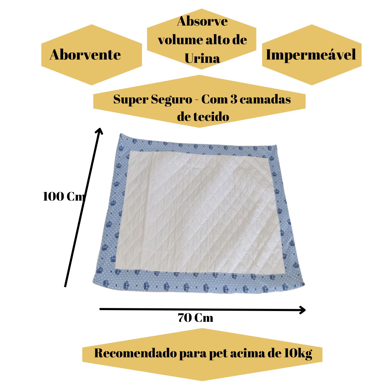 Tapete Higiênico Impermeável Grande Pet- Reutilizável Azul em Fundo Branco