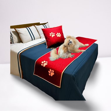 Kit 3 Pçs Peseira e Almofada Cheia Queen Pet Impermeável  Vermelha
