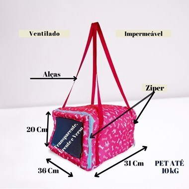 Bolsa Impermeável para Transporte de Pets - Ideal para Viagens de Avião e Carro - Cor Pink