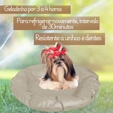 Tapete Gelado Redondo para Pets Cáqui Pequeno -  Impermeável e Refrescante 34x34cm