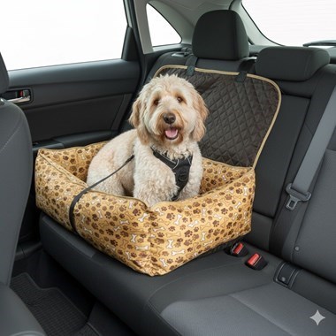 Cama e Capa Protetora 2 em 1 Impermeável para Assento Traseiro Veicular Grande Marrom Estampado