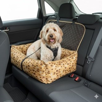 Cama e Capa Protetora 2 em 1 Impermeável para Assento Traseiro Veicular Grande Marrom Estampado