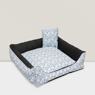 Cama Gigante Luxo Impermeável Quadrada para Pets – Preto/Azul Bebê