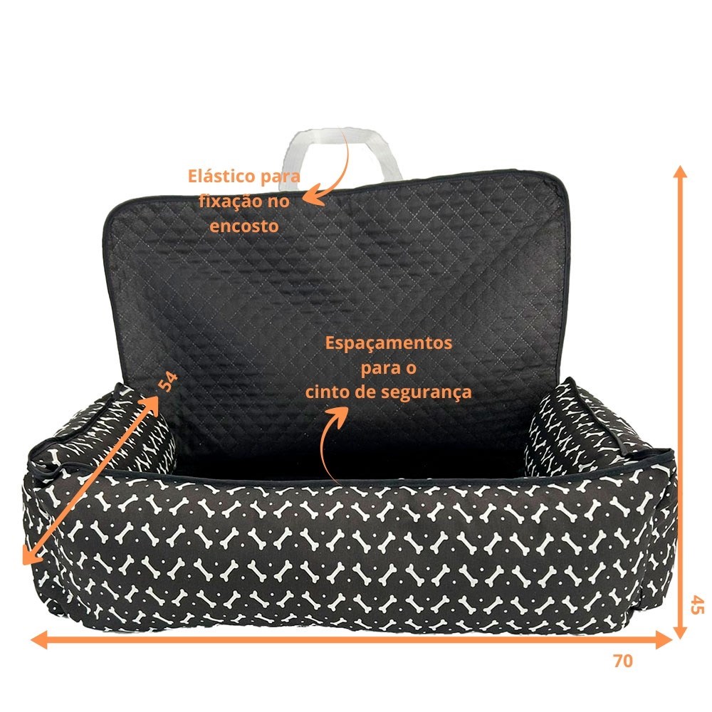 Cama Pet e Capa Protetora Impermeável 2 em 1 para Banco Traseiro de Veículo - Preto