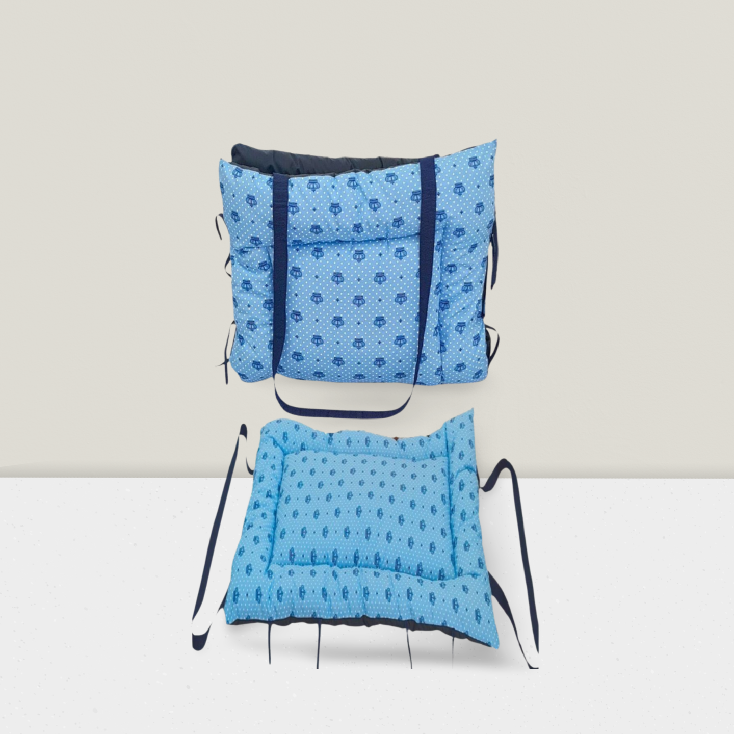 Colchonete  e Bolsa 2 em 1 Impermeável para Pet  Azul Pequeno Retangular