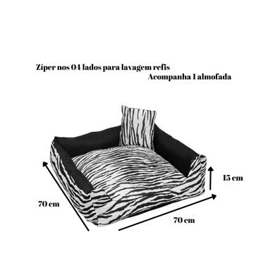 Cama Impermeável Extra Grande Quadrada para Pets  Zebra Preto Branco