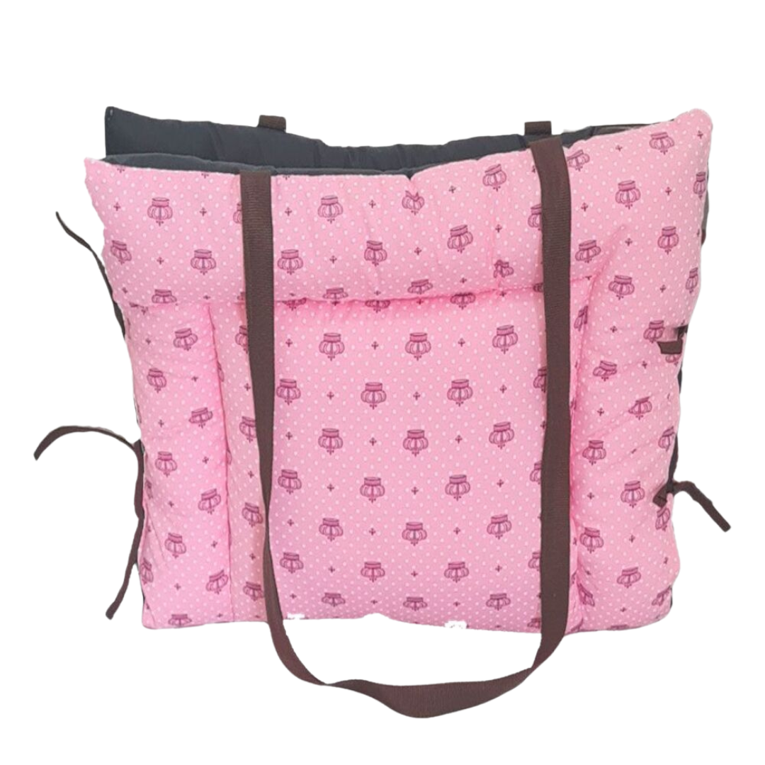 Colchonete e Bolsa 2 em 1 Impermeável para Pet Retangular Rosa Realeza (Transforma-se em Bolsa)