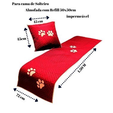 Kit Peseira e Almofada Impermeáveis para Pet – Vermelho para Cama de Solteiro