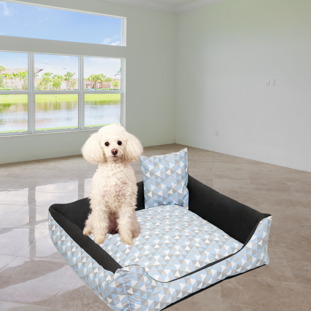 Cama Luxo Impermeável Média Quadrada para Pets– Azul com Preto