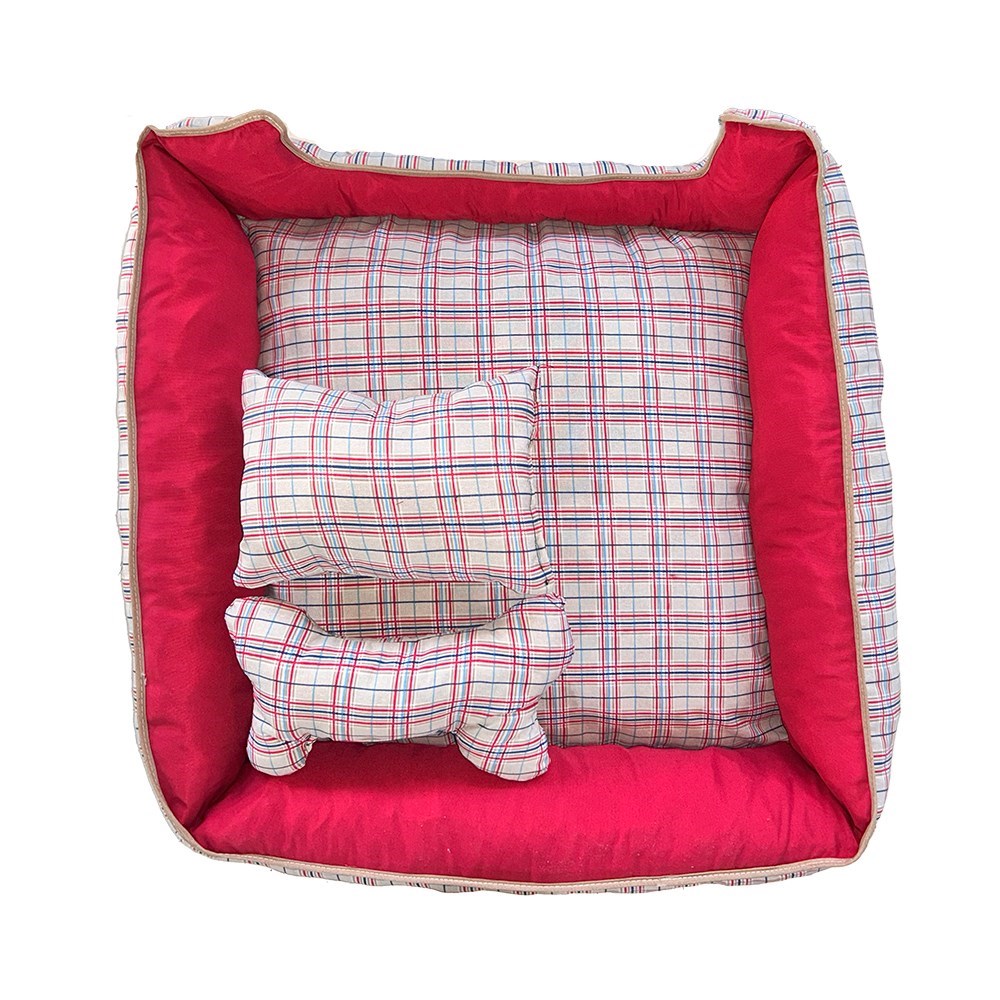 Cama Pet Media Impermeável Quadrada Bella Xadrez Vermelho