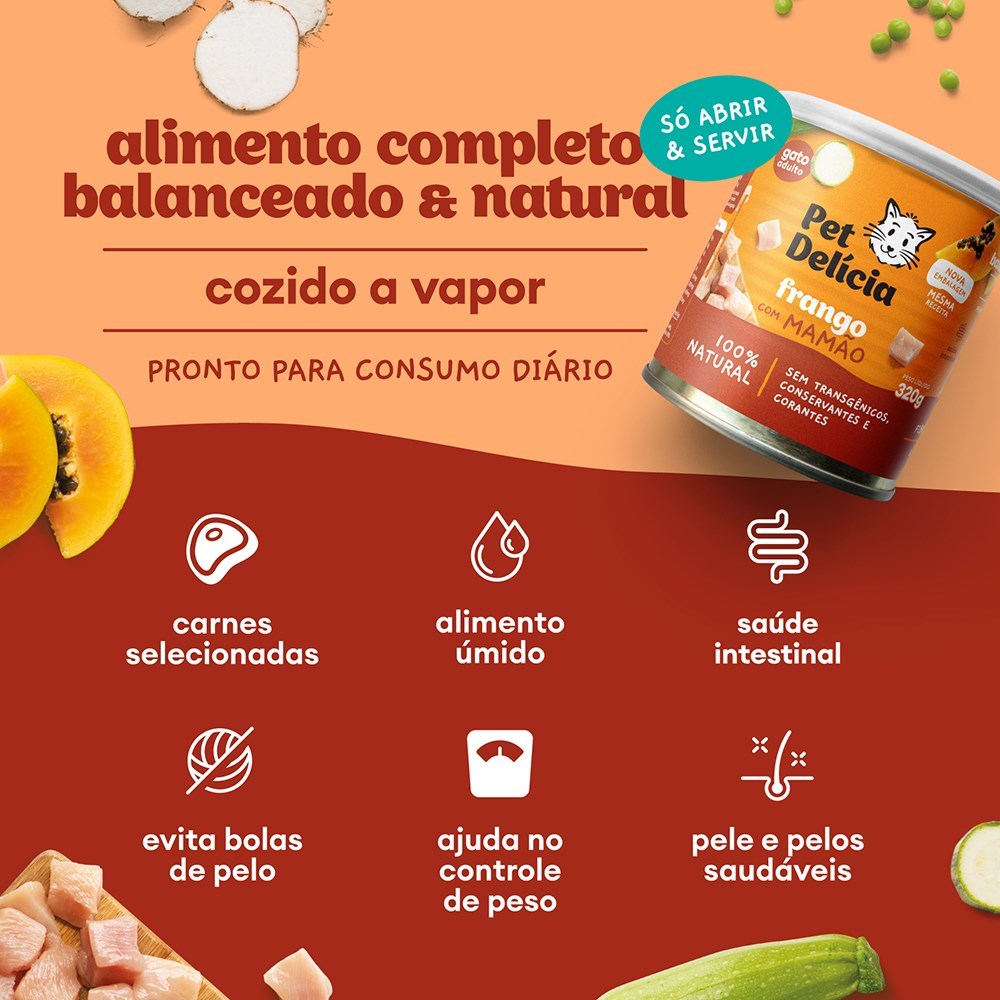 Alimentação Natural Pet Delícia Frango com Mamão para Gato 320g