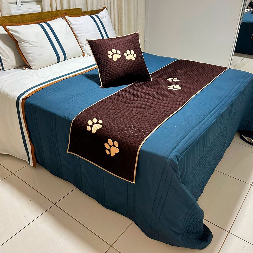 Kit 3 Pçs Peseira e Almofada Impermeáveis para Pet – Marrom para Cama de Solteiro