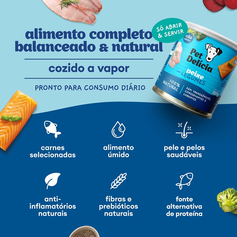 Alimentação Natural Pet Delícia Peixe com Legumes para Cão 320g