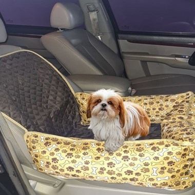 Cama Pet e Capa Protetora Impermeável para Assento Traseiro  Veícular 2 em 1 - Pequeno Marrom Estampado